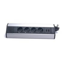   TOO VPS-317-4S IP20, 4x 2P+F, 2x USB-A, ezüst asztalra rögzíthető elosztó