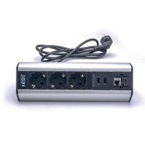   TOO DPS-114-3S IP20, 3x 2P+F, 2x USB-A, RJ45, HDMI, ezüst asztalra rögzíthető elosztó