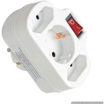   Commel 240-303 fehér adapter 2Euro + 1 földelt dugalj kapcsolóval