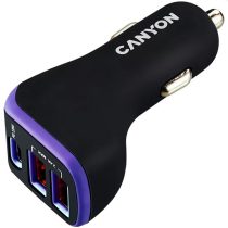   Canyon CNE-CCA08PU PD 18W USB-C/2xUSB-A fekete/lila auós töltő