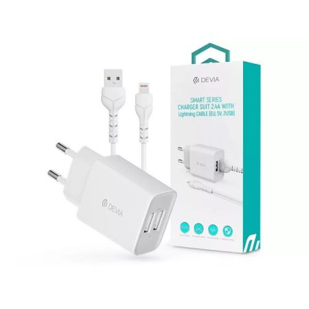 Devia ST361395 5V/2.4A Smart 2xUSB Hálózati töltő adapter + 1 m Lightning kábel