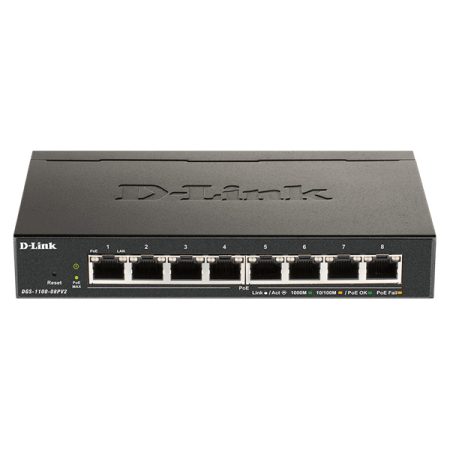 D-LINK Switch 8x1000Mbps Fémházas Asztali Menedzselhető, DGS-1100-08V2/E