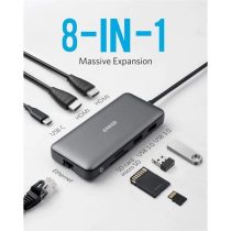   ANKER USB HUB, PowerExpend 8-in-1, USB-C Media Hub, 2xHDMI, 2xUSB3.0, Ethernet, SD/microSD kártyaolvasóval - A83800A