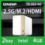 QNAP NAS 2 fiókos Intel® Celeron N4505 2x2,9GHz, 4GB RAM, 1x2500Mbps, HDMI, 2xM.2 2280 Slot, 2xUSB3.2Gen2 - TS-262-4G