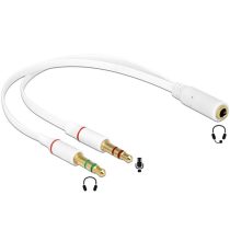   DELOCK Átalakító Headset Stereo jack 1x 3.5mm 4 pin female > 2x 3.5mm 3 pin male (iPhone)