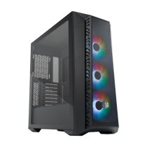   COOLER MASTER Ház Midi ATX MASTERBOX 520 MESH + 3xARGB Ventilátor + ARGB Fan HUB, Tápegység nélkül, Edzett Üveg, fekete