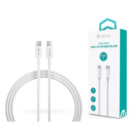 DEVIA USB TYPE-C - USB TYPE-C ADAT- ÉS TÖLTŐKÁBEL 1,5 M-ES VEZETÉKKEL - SMART SERIES 100W C TO C PD CABLE - 100W - FEHÉR