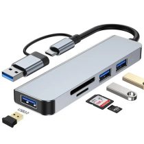   BLACKBIRD USB 3.0 Type-C/USB multiport hub 5in1 3xUSB3.0,SD,TF,ezüst, aluminium ház