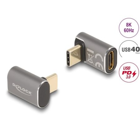 DELOCK Átalakító USB 40 Gbps Type-C male > female PD 3.0 100W 90 fokos 8K 60Hz fém