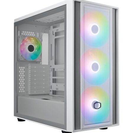 COOLER MASTER Ház ATX MasterBox 600, 4db ARGB Ventilátor, Tápegység nélkül, Üvegfalú, fehér