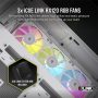 CORSAIR Ház iCUE LINK 6500X RGB, 3x iCUE LINK RX120 RGB Ventilátor, Tápegység nélkül, Edzett Üveg, fehér