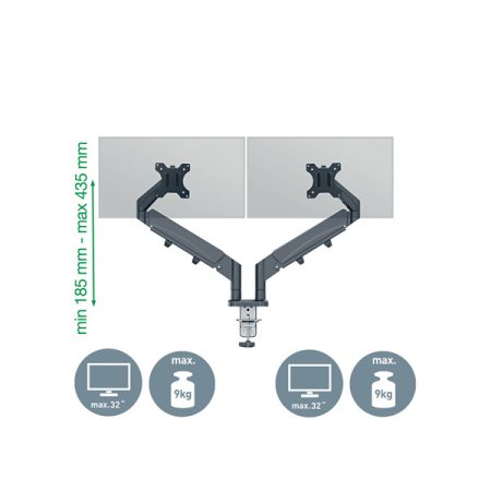 LEITZ, Ergo Dual helytakarékos monitorkar, két monitorhoz, sötétszürke