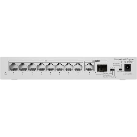 Huawei eKit Switch 8x1000Mbps (124W POE+) + 1x1000Mbps Uplink + 1x1GE (SFP), Nem menedzselhető, Asztali - S110-8P2ST