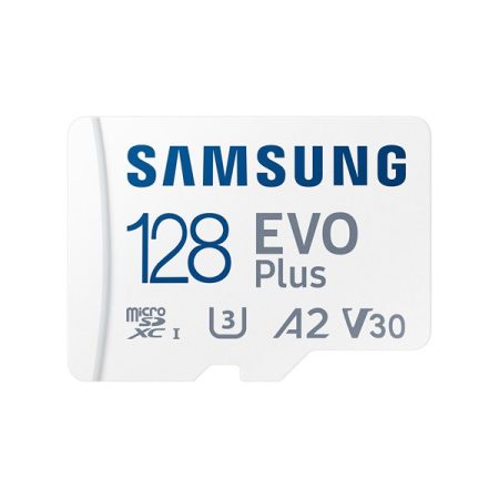 SAMSUNG Memóriakártya, EVO Plus microSDXC kártya ,128GB, UHS-1, U3, V30, A2, + SD Adapter, R160/W