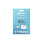 SAMSUNG Memóriakártya, EVO Plus microSDXC kártya, 512GB, UHS-1, U3, V30, A2, + SD Adapter, R160/W