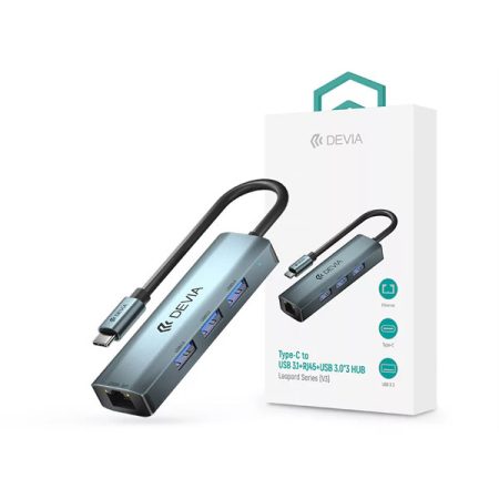 DEVIA ST387982 USB TYPE-C - USB 3.1 + RJ45 + 3XUSB 3.0 ELOSZTÓ/ADAPTER - LEOPARD SERIES 5 V3 HUB - SZÜRKE