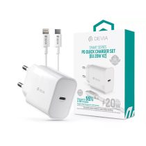   DEVIA ST383847 HÁLÓZATI TÖLTŐ ADAPTER TYPE-C BEMENETTEL + TYPE-C - LIGHTNING KÁBEL - 20W - FEHÉR