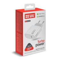   COLORWAY USB töltő adapter, Power Delivery Port USB Type-C 20W V2 fehér (CW-CHS026PD-WT)