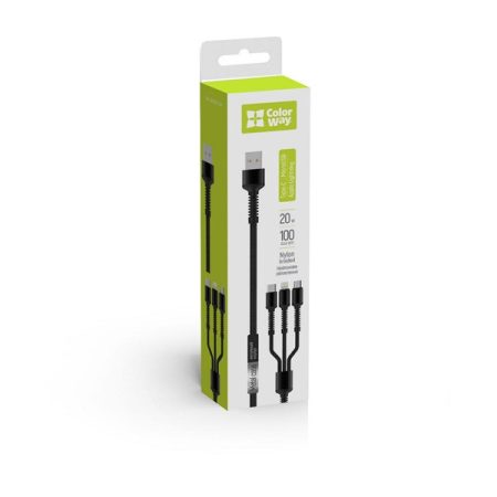 COLORWAY Kábel, Cable 3in1 (Lightning+MicroUSB+Type-C) 4.0A (20W) 1.2m grey (CW-CBU3003-GR)