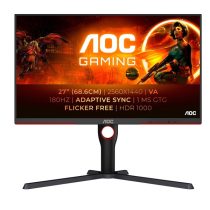   AOC Gaming 180Hz monitor 27" Q27G3XMN/BK, 2560x1440 16:9, 1.000cd/m2, 1ms, 2xHDMI/DisplayPort, áll. mag.,pivot, HDR1000