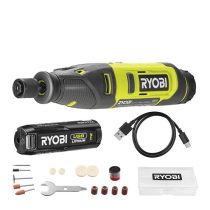   Ryobi 4V USB Lithium magasfordulatszámú mikrogép, 15x tartozék, 1x 2,0Ah akkumulátor, töltő - RRT4-120GA15