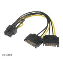   Akasa 2xSATA apa - 6+2pin PCIe anya adapter - 15cm - AK-CBPW19-15