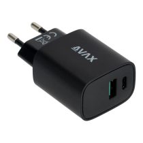   AVAX CH600B SPEEDY+ USB A (QC)+Type C (PD) 20W gyors hálózati töltő, fekete