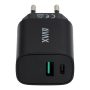 AVAX CH600B SPEEDY+ USB A (QC)+Type C (PD) 20W gyors hálózati töltő, fekete