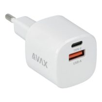   AVAX CH640W NANO+ USB A + Type C 30W GaN gyors hálózati töltő, fehér