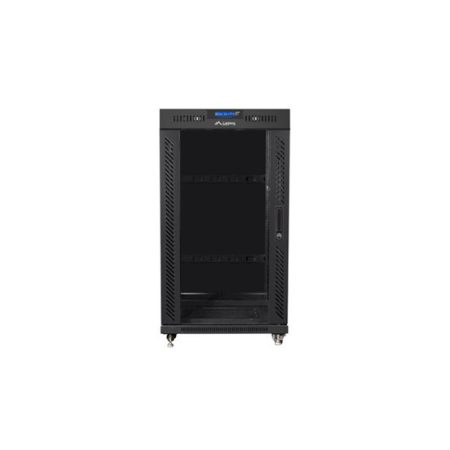 Lanberg 19" szabadon álló rack szekrény 22U/600X800 üvegajtó, lapraszerelt, LCD kijelző, fekete V2