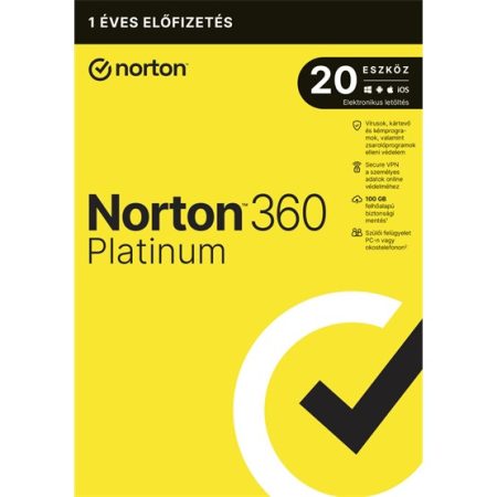 Norton 360 Platinum - 21428042 - 100GB HU 1 felhasználó, 20 eszköz/1 év, dobozos