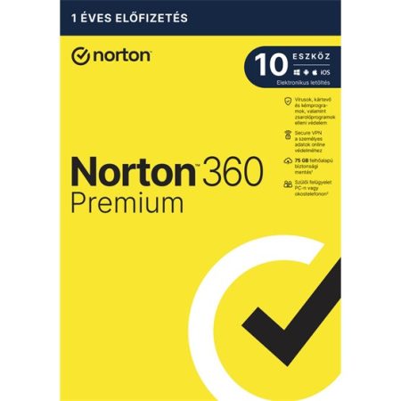 Norton 360 Premium - 21416702 - 75GB HU 1 felhasználó, 10 eszköz/1 év, dobozos