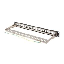   Lanberg Üres patch panel 24 port 1U 19" FTP, árnyékolt, tehermentesítővel, fekete