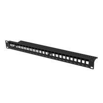   Lanberg Üres patch panel 24 port 1U 19" tehermentesítővel, fekete