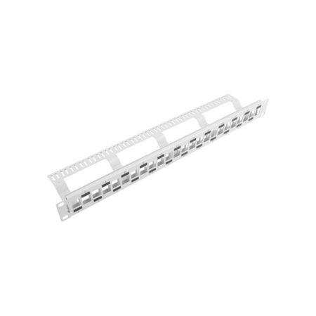 Lanberg Üres patch panel 24 port 1U 19" lépcsőzetes elrendezésű, tehermentesítővel, szürke